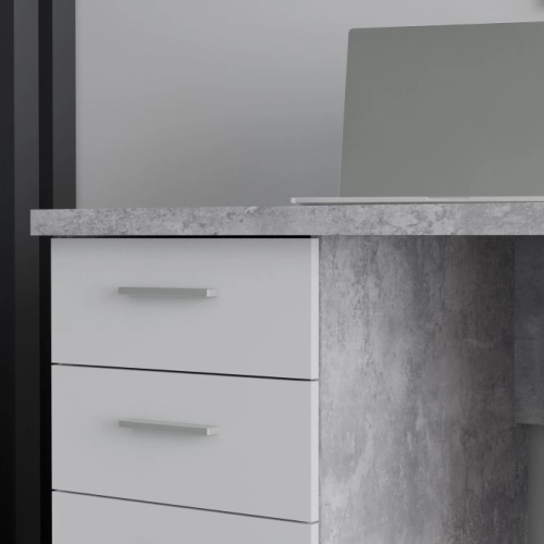 Biurko 145x60 cm z 4 szufladami i szafką Biały/Beton